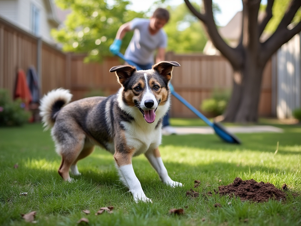 Dog enjoying a clean yard