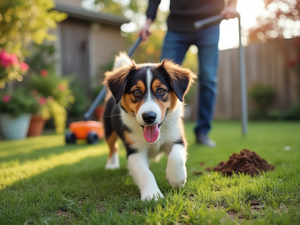 Dog enjoying a clean yard